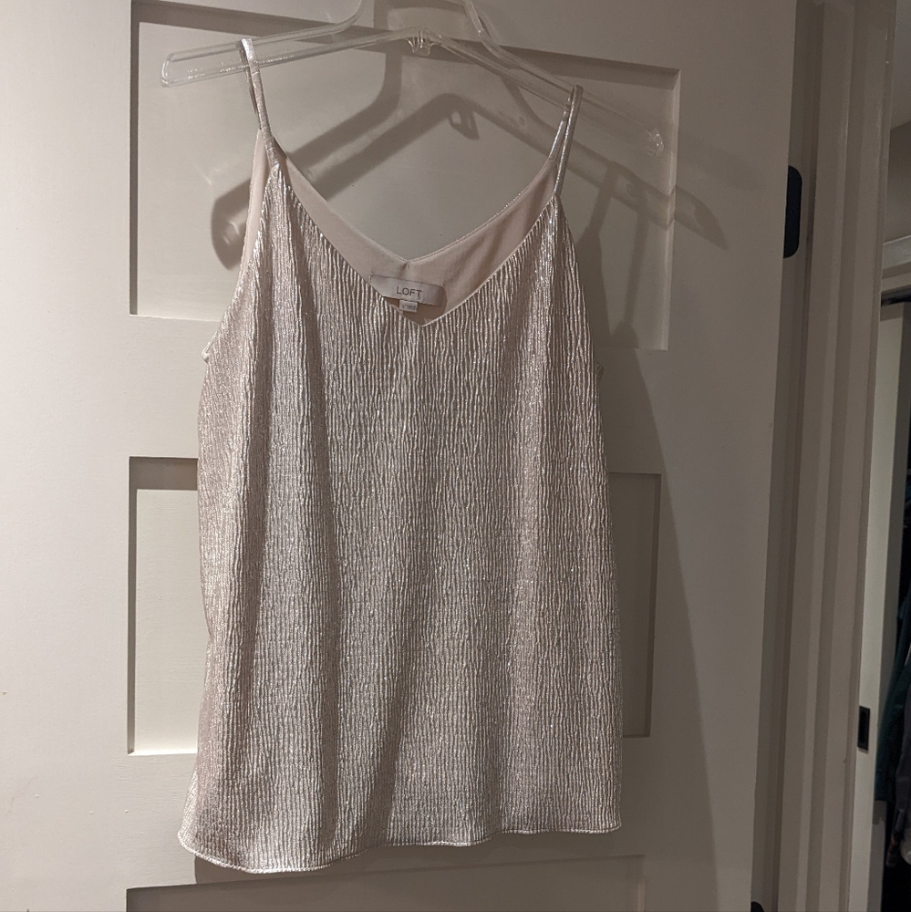 NWOT Small LOFT silky silver dressy camisole